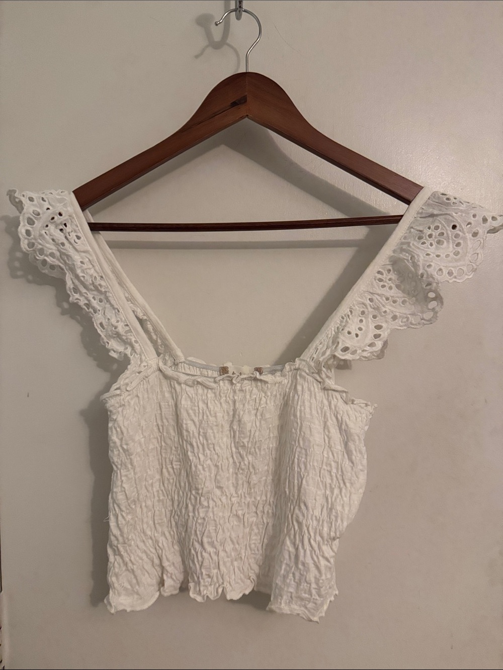 Altar'd State White Eyelet Ruffle-Strap Crop Camisole